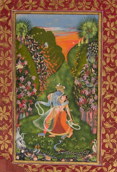 Radha and Krishna Walk in a Flowering Grove (recto); Krishna Fluting (verso), c1720 (r); c1750-75 (v Creator: Kota Master.