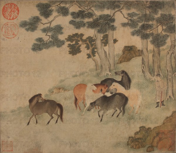 Horses in Landscape with Attendant. Creator: Unknown.