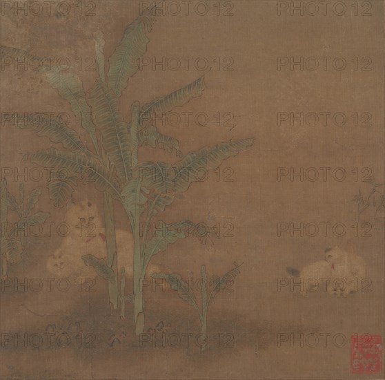 Frolicking Kittens under a Banana Tree, 15th century. Creator: Unknown.
