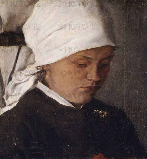 Peasant Girl with a White Headcloth, 1885. Creator: Wilhelm Maria Hubertus Leibl.