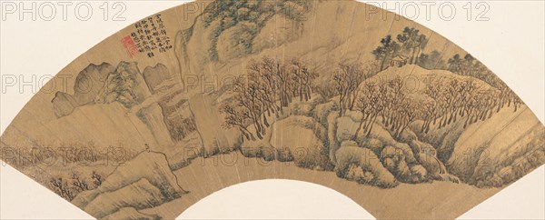 Green Cliff with Red Maples, 1603. Creator: Wu Bin.