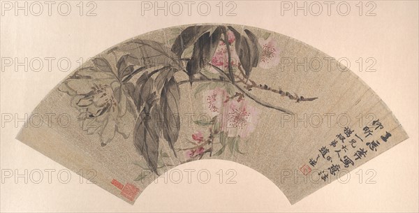 Peach Blossoms and Peony, ca. 1860. Creator: Zhao Zhiqian.