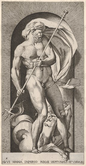 Plate 5: Neptune standing in a niche holding a trident, with a hippocampus