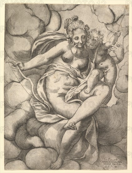 Venus and Cupid in the Clouds, 1568. Creator: Giovanni Paolo Cimerlino.