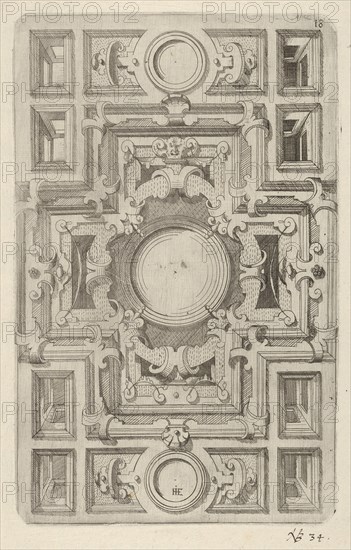 Design for a Ceiling with Strapwork and a Cross-shaped Center, 1609. Creator: Hans Jakbob Ebelmann.