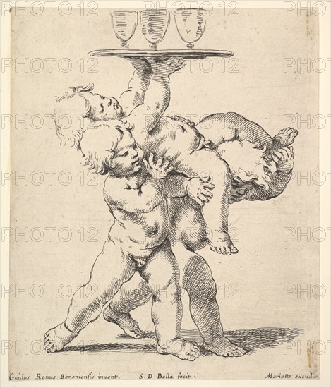 Three children carrying a tray, ca. 1638. Creator: Stefano della Bella.