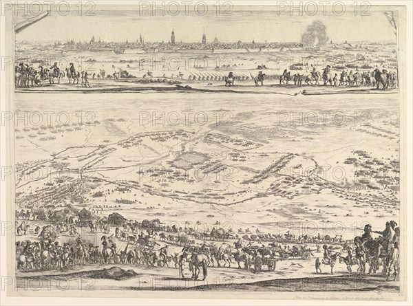 Plan and view of the siege of Arras: lower part of the plate with a topographical view wit..., 1641. Creator: Stefano della Bella.