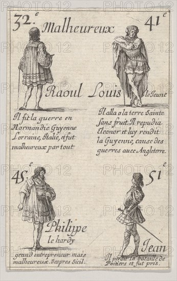 Raoul ... / Louis le Jeune..., from 'Game of the Kings of France' (Jeu des Rois de France), 1644. Creator: Stefano della Bella.