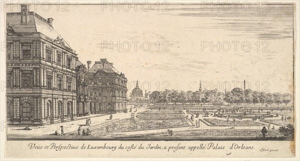 View of Luxembourg from the garden side of the Palais d'Orleans, from 'Various views of..., 1649-51. Creator: Stefano della Bella.