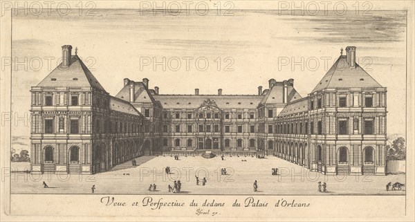 View and Perspective of the inside of the Palais d'Orleans, from 'Various views of rema..., 1649-51. Creator: Stefano della Bella.