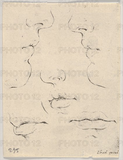 Plate 4: two profiles and three mouths, from 'The Book for Learning to Draw'