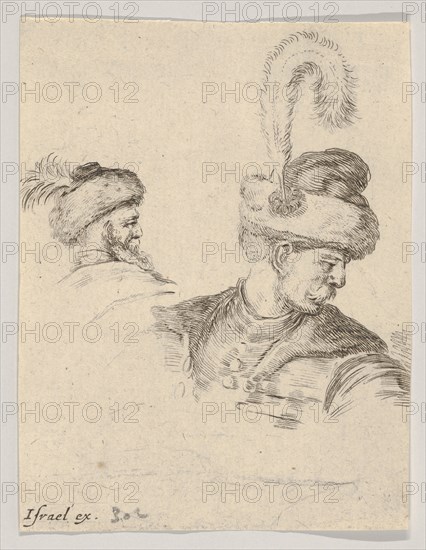 Plate 11: a Polish bust in profile, turned to the right, another Polish head seen from..., ca. 1649. Creator: Stefano della Bella.