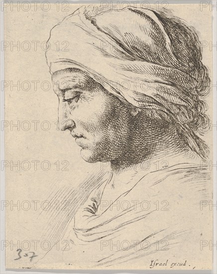 Plate 16: head of an old man in profile with a cloth tied around his head, from 'The B..., ca. 1649. Creator: Stefano della Bella.