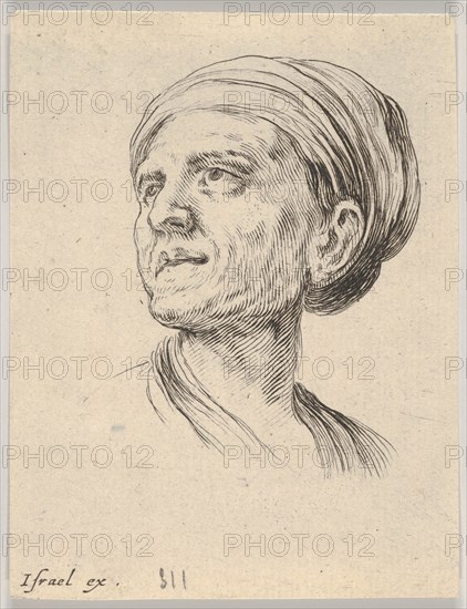 Plate 4: head of an old woman with a bonnet, looking left from 'Various heads and figures'..., 1650. Creator: Stefano della Bella.