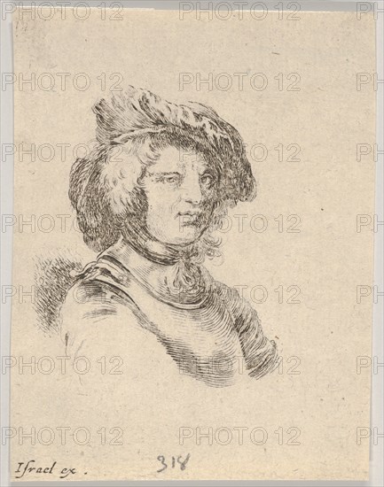 Plate 11: bust of a man wearing a cap and looking towards the right, from 'Various heads a..., 1650. Creator: Stefano della Bella.