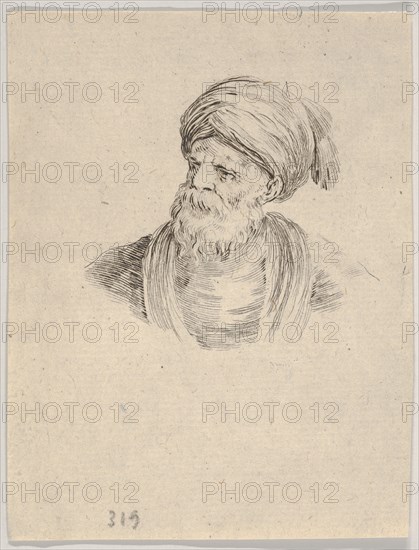 Plate 12: bust of an old Turkish man in a turban, looking towards the left, from 'Various ..., 1650. Creator: Stefano della Bella.