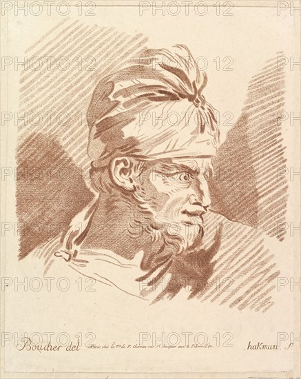 Head of a Man Wearing a Turban, mid to late 18th century. Creator: Hakman.