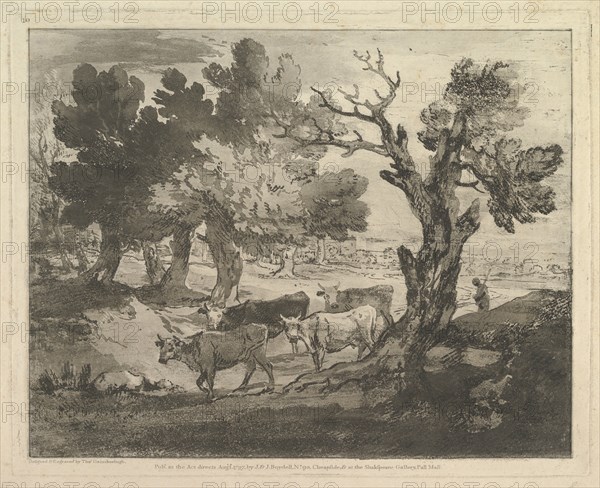 Wooded Landscape with Herdsmen and Cows, August 1, 1797. Creator: Thomas Gainsborough.