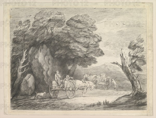 Wooded Landscape with Two Country Carts and Figures, August 1, 1797. Creator: Thomas Gainsborough.