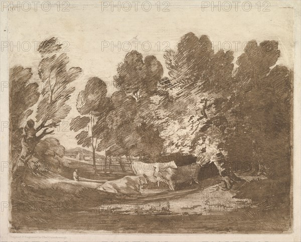 Wooded Landscape with Herdsmen and Cows, August 1, 1797. Creator: Thomas Gainsborough.