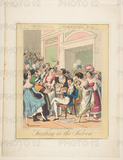 Theatrical Pleasures, Plate 5: Feasting in the Saloon, ca. 1835. Creator: Theodore Lane.