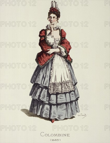 Commedia dell´arte. Chambermaid Colombine, costume image of Maurice Sand, 1862. Creator: Unknown.