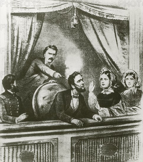 The assassination of Abraham Lincoln, Ford's Theatre, Washington, 14 April 1865. Creator: Unknown.
