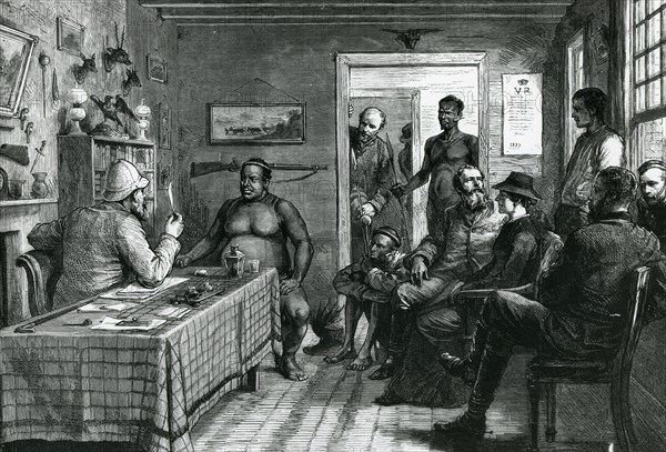 Peace negotiations in Africa,1879. An interview with Oham, Cetawayo's brother. Creator: Unknown.