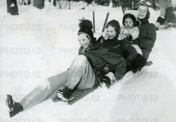 Swedish royal kids in the snow, 13 Jan 1950. Creator: Unknown.