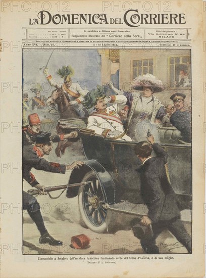The Assassination of Archduke Franz Ferdinand of Austria and his wife in Sarajevo, 28th June 1914.  Creator: Beltrame, Achille
