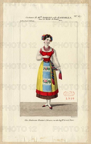Mademoiselle Noblet as Fenella. Costume design for the opera La muette de Portici, 1828. Creator: Maleuvre, Louis