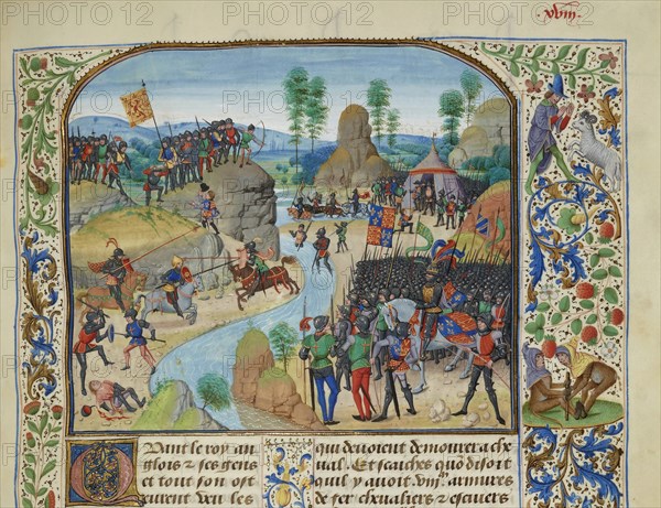 Anglo-Scottish War: the English crossing the Tyne, ca 1470-1475. Creator: Liédet, Loyset