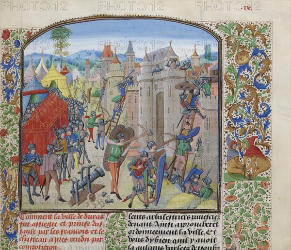 Siege of the château de Duras by the French in 1377, ca 1470-1475. Creator: Liédet, Loyset