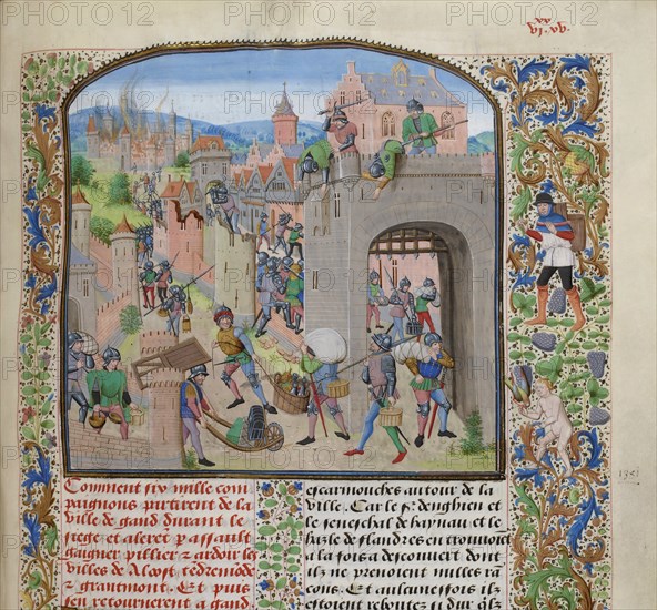 Pillage the city of Grammont, ca 1470-1475. Creator: Liédet, Loyset