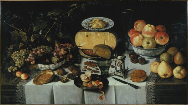 Still life with cheese and fruits, 1625. Creator: Koets, Roelof