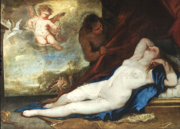 Sleeping Venus, Amor and Satyr, c. 1670. Creator: Giordano, Luca (1632-1705).