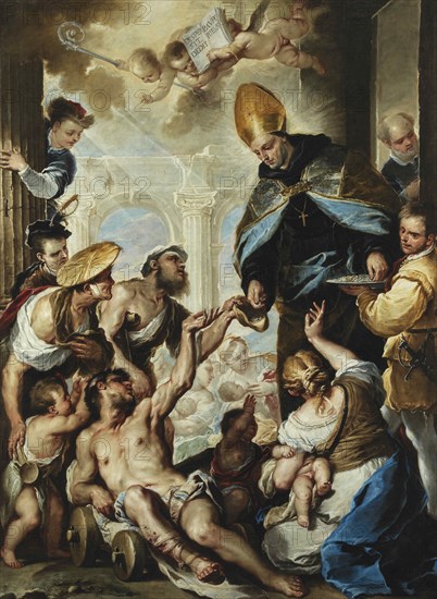 Saint Thomas of Villanova Giving Alms to the Poor, ca 1658. Creator: Giordano, Luca