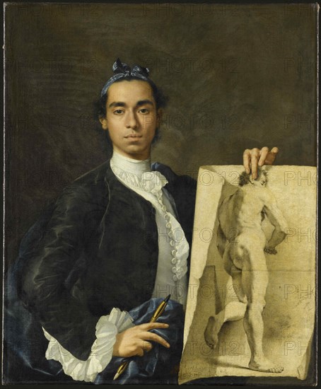 Self-portrait Holding an Academic Study, 1746. Creator: Meléndez, Luis Egidio