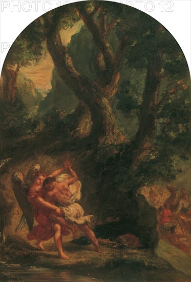 Jacob Wrestling with the Angel, 1850-1855. Creator: Delacroix, Eugène