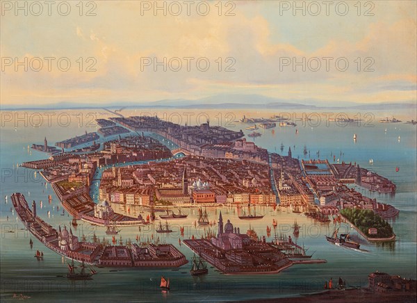 Aerial view of Venice, 1867. Creator: Rieger, Alberto