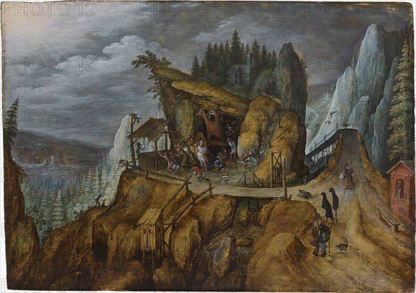 Fantastic rocky landscape with the Temptation of Saint Anthony , 1600. Creator: Anonymous.