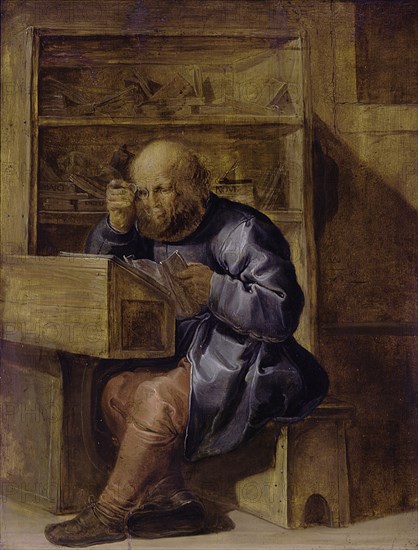 The proofreader Cornelis Kiel at work, First Half of 17th cen.. Creator: Venne, Adriaen Pietersz. van de (1589-1662).