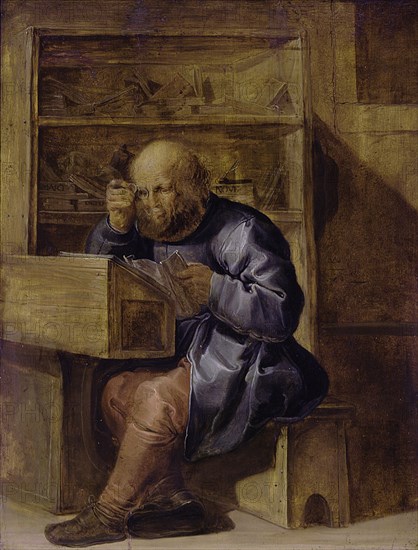 The proofreader Cornelis Kiel at work, First Half of 17th cen.. Creator: Venne, Adriaen Pietersz. van de