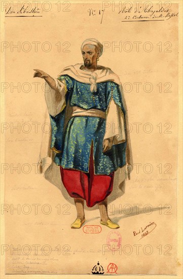 Abayaldos. Costume design for the opera "Dom Sébastien, Roi de Portugal", 1843. Creator: Lormier, Paul (1813-1895).