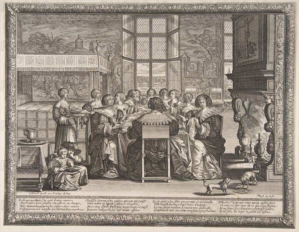Wives at Table During the Absence of Their Husbands, ca. 1635-36. Creator: Abraham Bosse.