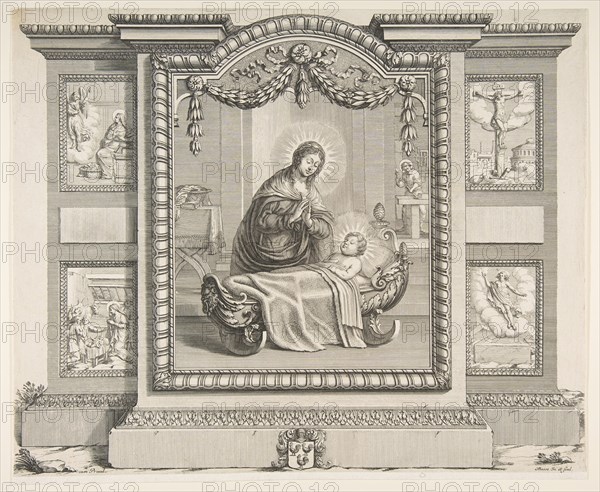 The Nativity with Scenes of The Annunciation, The Adoration of the Shepherds, The Cruci..., 1620-76. Creator: Abraham Bosse.