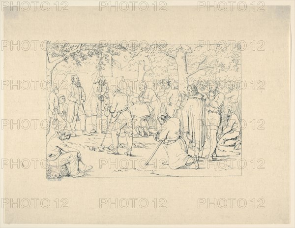 Prayer in Stonewall Jackson's Camp (from Confederate War Etchings), 1861-63. Creator: Adalbert John Volck.