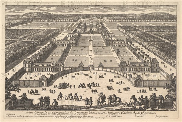 Veüe generale en Perspective du Château Bassecourt, Anticours, Jardins, &c. de Ric..., 17th century. Creator: Adam Perelle.