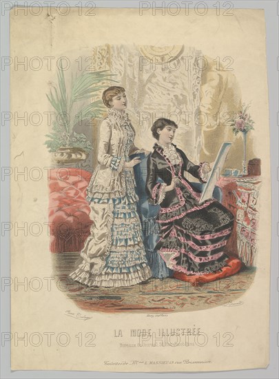 Toilettes de Mme. L. Massieu, from La Mode Illustrée, 1881. Creators: Adèle-Anaïs Colin, J. Bonnard.