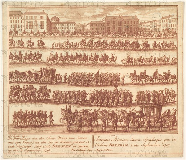 Entry of the Prince of Saxony with his Wife into Dresden on September 2, 1719, af..., ca. 1700-1755. Creator: Adolf van der Laan.